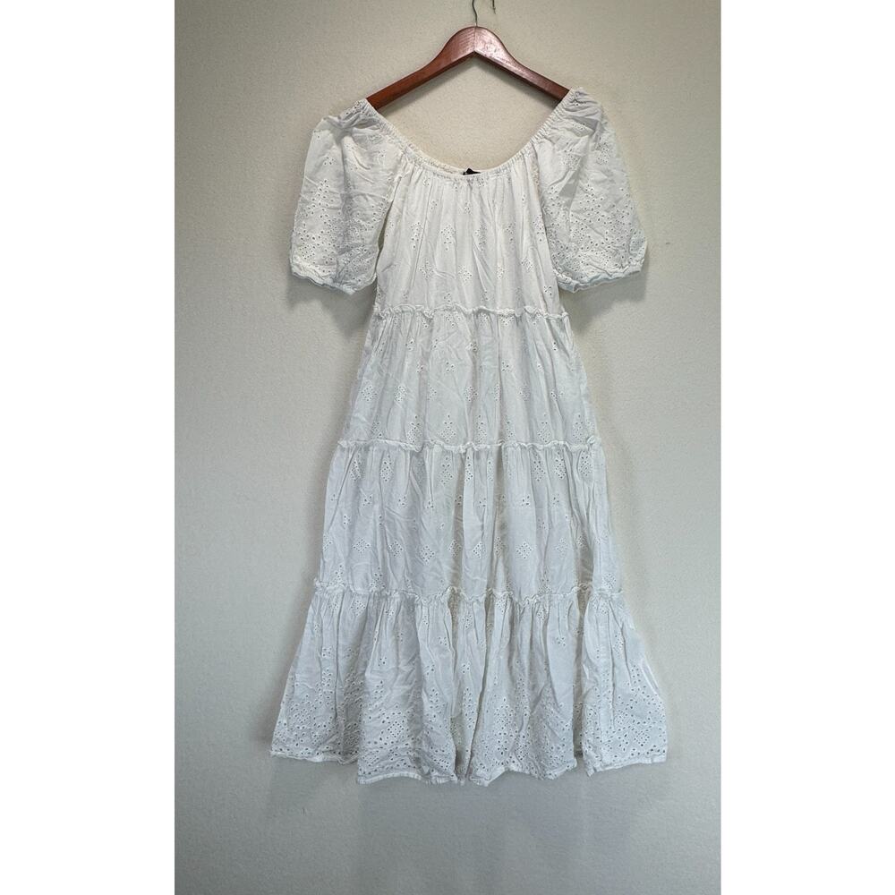 Fifteen Twenty Tiered Puff Sleeve Eyelet Dress Cotton White, Size S, Rt. $308 - Picture 3 of 12